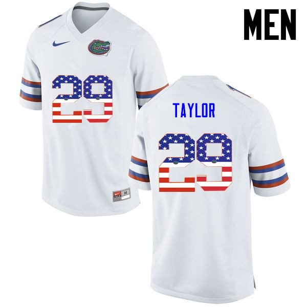 NCAA Florida Gators Jeawon Taylor Men's #29 USA Flag Fashion Nike White Stitched Authentic College Football Jersey HQX4464SL